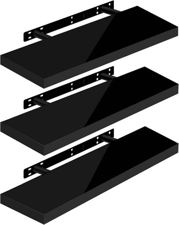 3-delige set zwevende wandplanken | Zwart | 70x22.9x3.8 cm