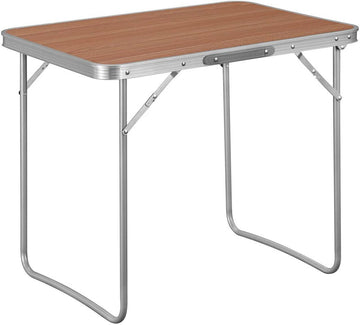 Opvouwbare campingtafel met handgreep van aluminium en MDF | Eiken | 70x50x60 cm