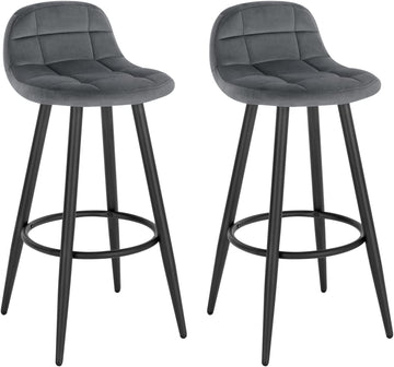 Set van 2 fluwelen barstoelen met rugleuning en voetsteun | Donkergrijs | 39x31x84 cm