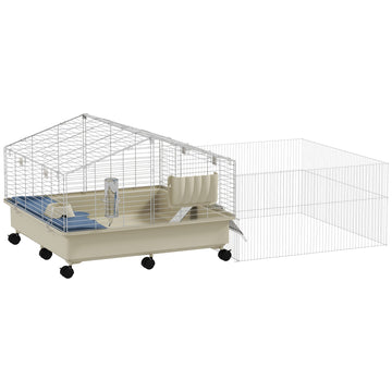 Ruime knaagdierkooi voor cavia's en egels | Kleur: Bruin, zilver | Afmetingen: 88x173x63 cm