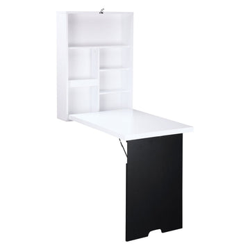 Wandbureau met klaptafel en 5 vakken | Kleur: Zwart en wit | Afmetingen: 94.5x60x147 cm
