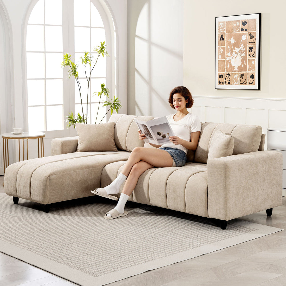 Ecksofa L-Form 3-Sitzer mit Recamiere | Farbe: Braun | Maße: 242x87/156x87 cm