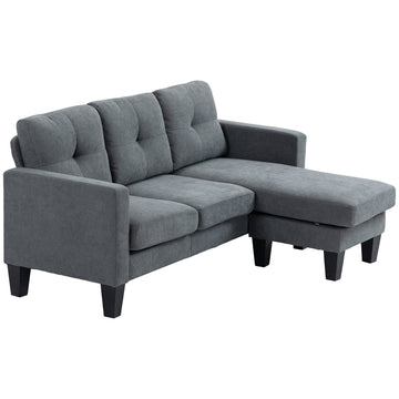 3-zits hoekbank met omkeerbare chaise longue | Kleur: Grijs | Afmetingen: 130x186x84 cm