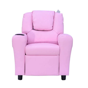 Kinderfauteuil met relaxfunctie en bekerhouder | Kleur: Blauw | Afmetingen: 52x62x69 cm