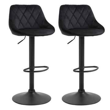 Set van 2 verstelbare barkrukken - draaibare barstoelen | Kleur: Zwart | Afmetingen: 46x48x83-104 cm