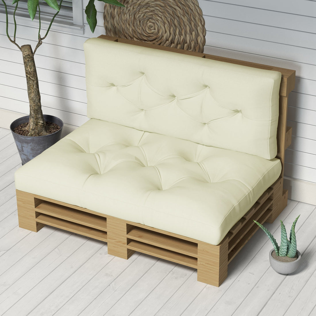 Tuinbankkussen set - Zit- en rugkussen | Kleur: Wit | Afmetingen: 80x120x12 cm