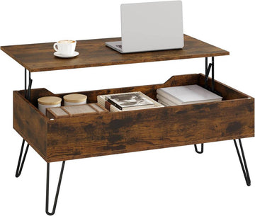 Verstelbare salontafel met verborgen opbergruimte | Rustiek bruin | 95x50x40 cm