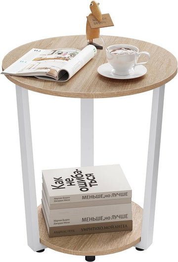 Ronde bijzettafel met 2 legplanken | Lichte eik | 50x50x53 cm