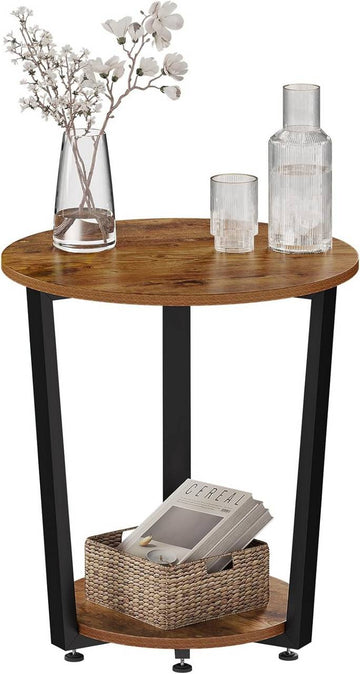 Ronde bijzettafel met 2 planken | Vintagebruin | 50x50x53 cm