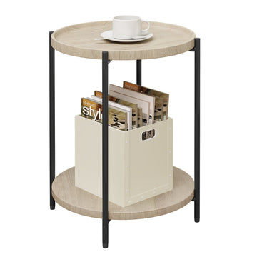Ronde salontafel met 2 legplanken en afneembaar tafelblad | Helle eik | 43,2x43,2x49,5 cm