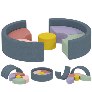Bouwblokken voor peuters - 7-delige zachte set | Kleur: Blauw en grijs | Afmetingen: 107x107x30 cm