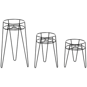 Set van 3 plantenstandaards | Kleur: Zwart | Afmetingen: 20x21x23,5/21x22x30/23x26x42 cm