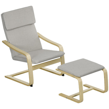 Fauteuil met voetenbank - Linnenlook | Kleur: Lichtgrijs | Afmetingen: 66,5x80x99 cm