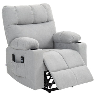 Elektrische sta-op-tv-fauteuil met massage en voetensteun | Kleur: Grijs | Afmetingen: 91x95x109 cm