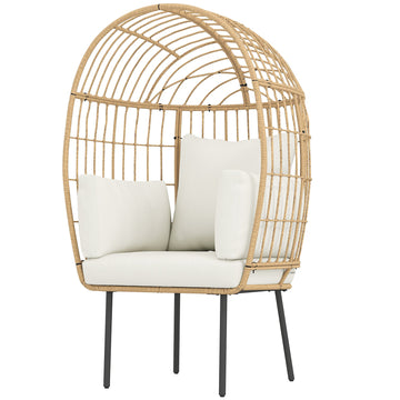 Rattan ei-vormige fauteuil met verwijderbare kussens | Kleur: Bruin | Afmetingen: 80x95x155 cm