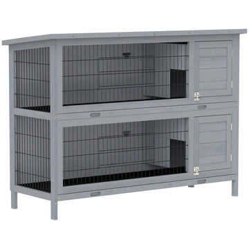 Konijnenhok 2 etages met asfaltdak | Kleur: Grijs | Afmetingen: 50x136,4x93 cm