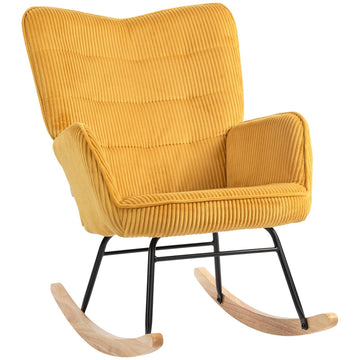 Schommelstoel met armleuningen en gecapitonneerde rugleuning | Kleur: Geel | Afmetingen: 71x98x101 cm