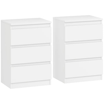 Set van 2 nachtkastjes met 3 lades - wit | Kleur: Wit | Afmetingen: 40x30x59,5 cm