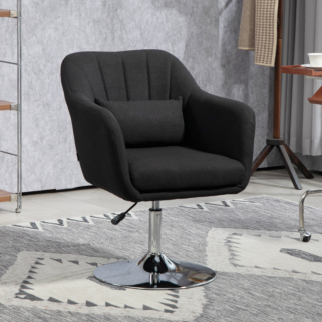 Verstellbarer Drehstuhl mit Armlehnen | Farbe: Schwarz | Abmessungen: 60x60x79-91 cm