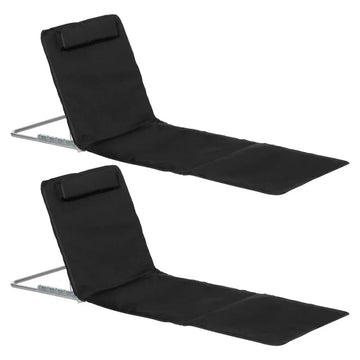 2 opvouwbare strandligbedden | Kleur: Zwart | Afmetingen: 48x134x33-43 cm
