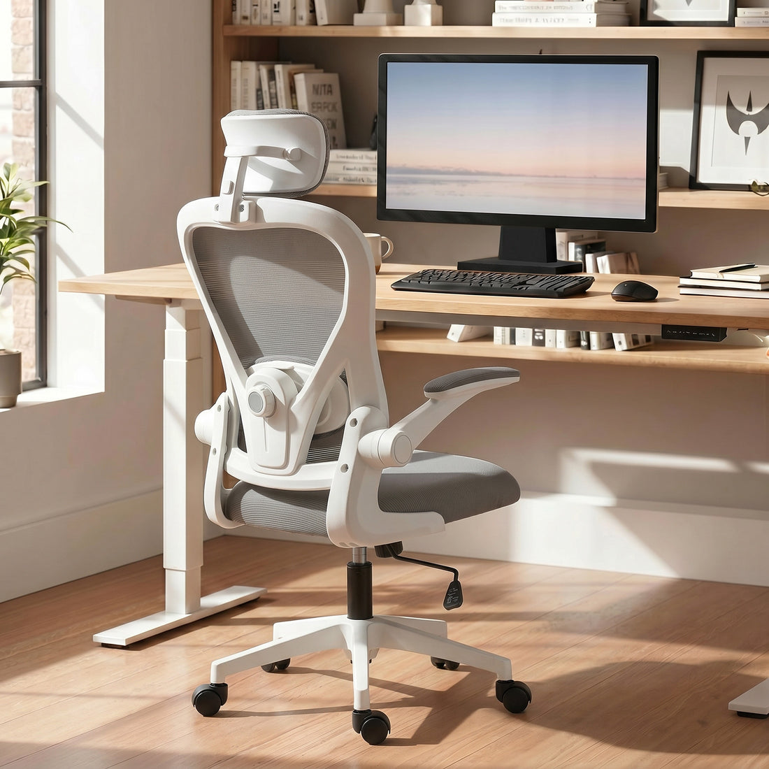 Ergonomischer Bürostuhl mit Lordosenstütze | Farbe: Grau | Abmessungen: 63x64x115-125 cm