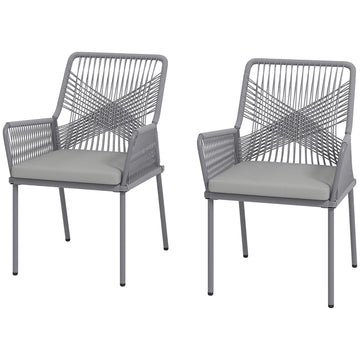 Set van 2 grijze rattan tuinstoelen met kussens | Kleur: Grijs | Afmetingen: 61x57x84 cm