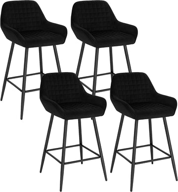 4-delige barstoelenset met armleuningen en rugleuning | Zwart | 32,5x37x64 cm