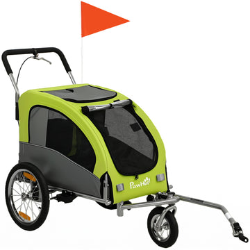 2-in-1 Hondenaanhanger en Buggy voor Fiets tot 20 kg | Kleur: Groen | Afmetingen: 71x160x101 cm