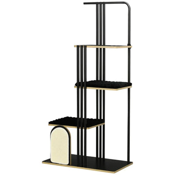 Kattenkrabpaal met 4 niveaus | Krabpaal voor katten | Kleur: Zwart | Afmetingen: 48x85x170 cm