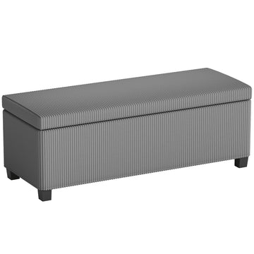 Opbergbank met zitkussen en corduroy bekleding | Kleur: Grijs | Afmetingen: 112x42x40 cm