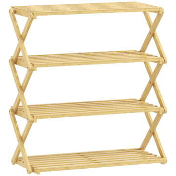 Bamboe schoenenrek 4-laags voor 12 paar | Kleur: Bruin | Afmetingen: 60x29x67 cm