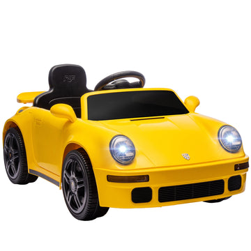 12V elektrische kinderauto met afstandsbediening en LED | Kleur: Geel | Afmetingen: 55x103x44 cm