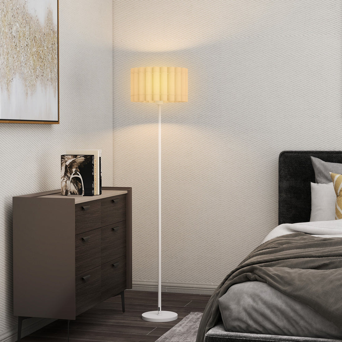 Retro vloerlamp met voetschakelaar en E27-fitting | Kleur: Wit, Bruin
