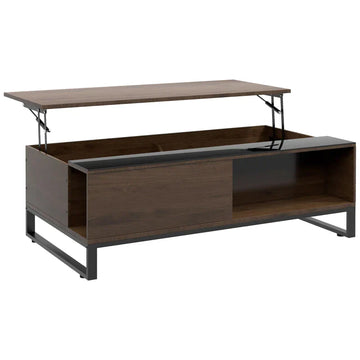 Salontafel met liftblad, verborgen opbergruimte | Kleur: Walnoot+Zwart | Afmetingen: 102x58x35.5 cm