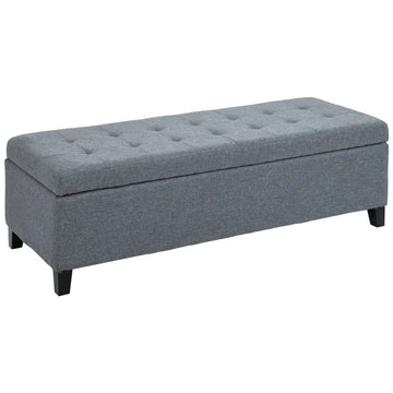 Opbergbank met knopstiksel | Kleur: Grijs | Afmetingen: 125x49x41.5 cm