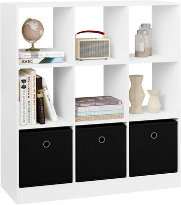 Boekenkast kubusrek 9 vakken 3 stoffen laden | Wit | 80x30x86,5 cm