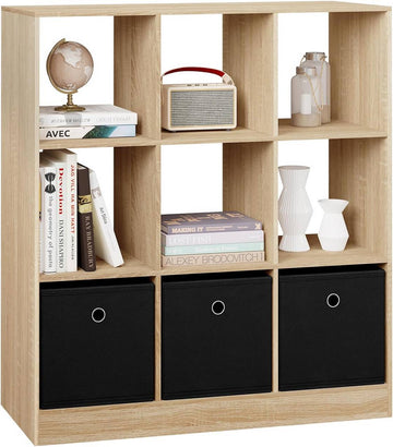 Boekenkast staand kubusrek 9 vakken 3 laden | Helle Eiche | 80x30x86,5 cm