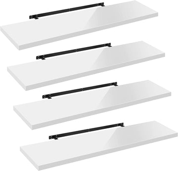 Set van 4 zwevende wandplanken | Wit | 120x22.9x3.8 cm