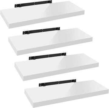 4-delige set zwevende wandplanken | Wit | 70x3,8x22,9 cm