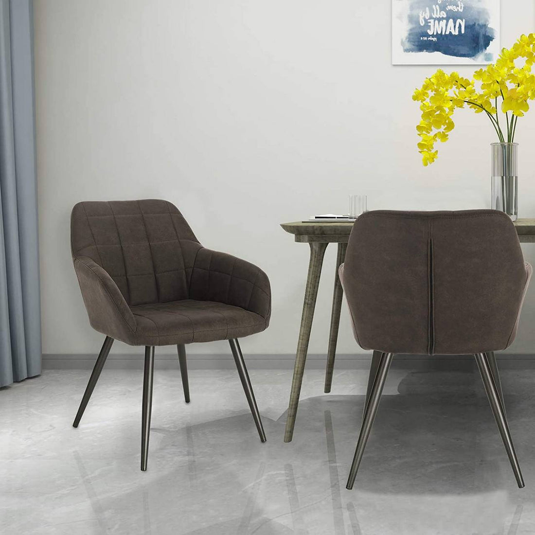 Set van 2 eetkamerstoelen met armleuningen en stoffen bekleding
