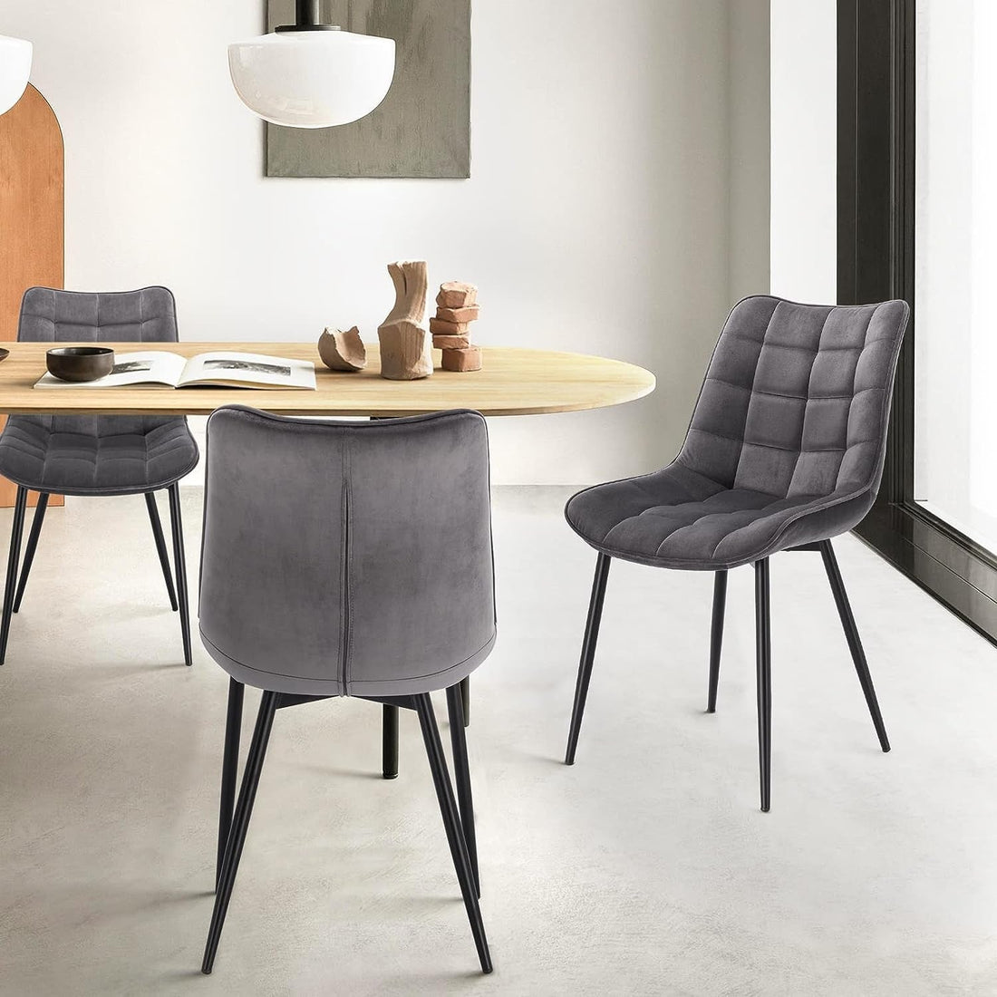 Set van 4 eetkamerstoelen, rugleuning, fluwelen zitting, metalen poten | 46x40,5x85,5 cm