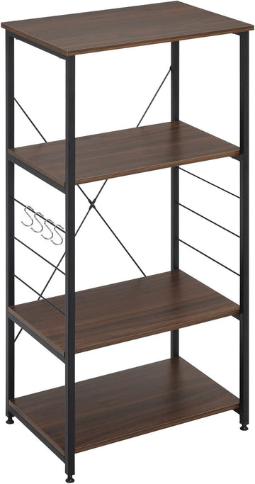 Keukenrek 4 planken met haken | Donker hout | 60x40x124 cm