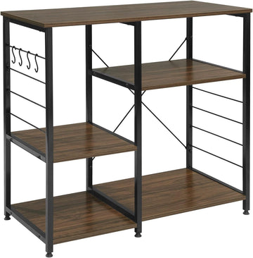 Keukenrek met 5 legplanken van hout en staal | Donkerbruin | 90x40x83,5 cm