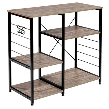 Keukenrek met 5 legplanken hout staal | Donkerbeuk | 90x40x83,5 cm