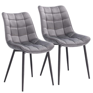 2 eetkamerstoelen met rugleuning fluwelen zitting metalen poten | Lichtgrijs | 46x40,5x85,5 cm