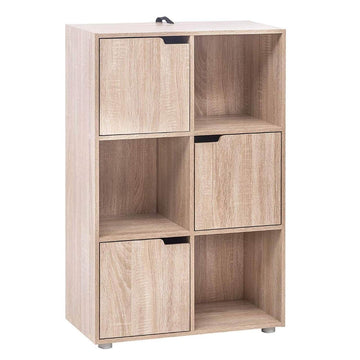 Boekenkast met 3 deuren en 6 vakken | Eiken | 29x59,6x91 cm
