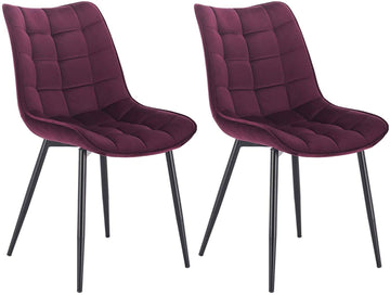 Set van 2 eetkamerstoelen met rugleuning, fluwelen zitting, metalen poten | Bordeaux | 46x40,5x85,5 cm