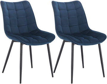 2 eetkamerstoelen met rugleuning en fluwelen zitting | Blauw | 46x40,5x85,5 cm
