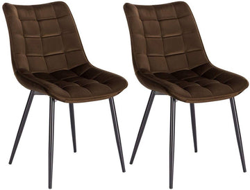 2 eetkamerstoelen met rugleuning, fluwelen zitting, metalen poten | Bruin | 46x40,5x85,5 cm