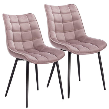 2 eetkamerstoelen met rugleuning, fluwelen zitting, metalen poten | Roze | 46x40,5x85,5 cm